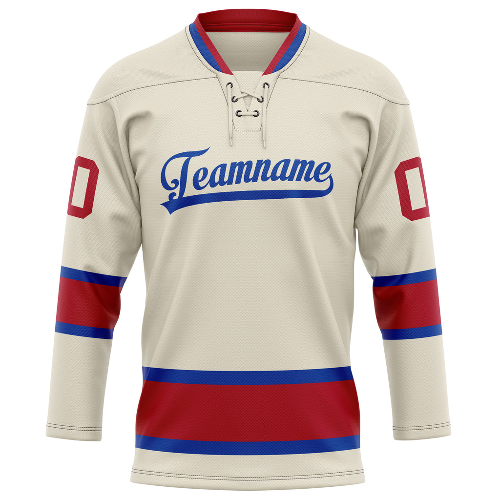 Personalized Cream & Red Solid Colour Hockey Jersey