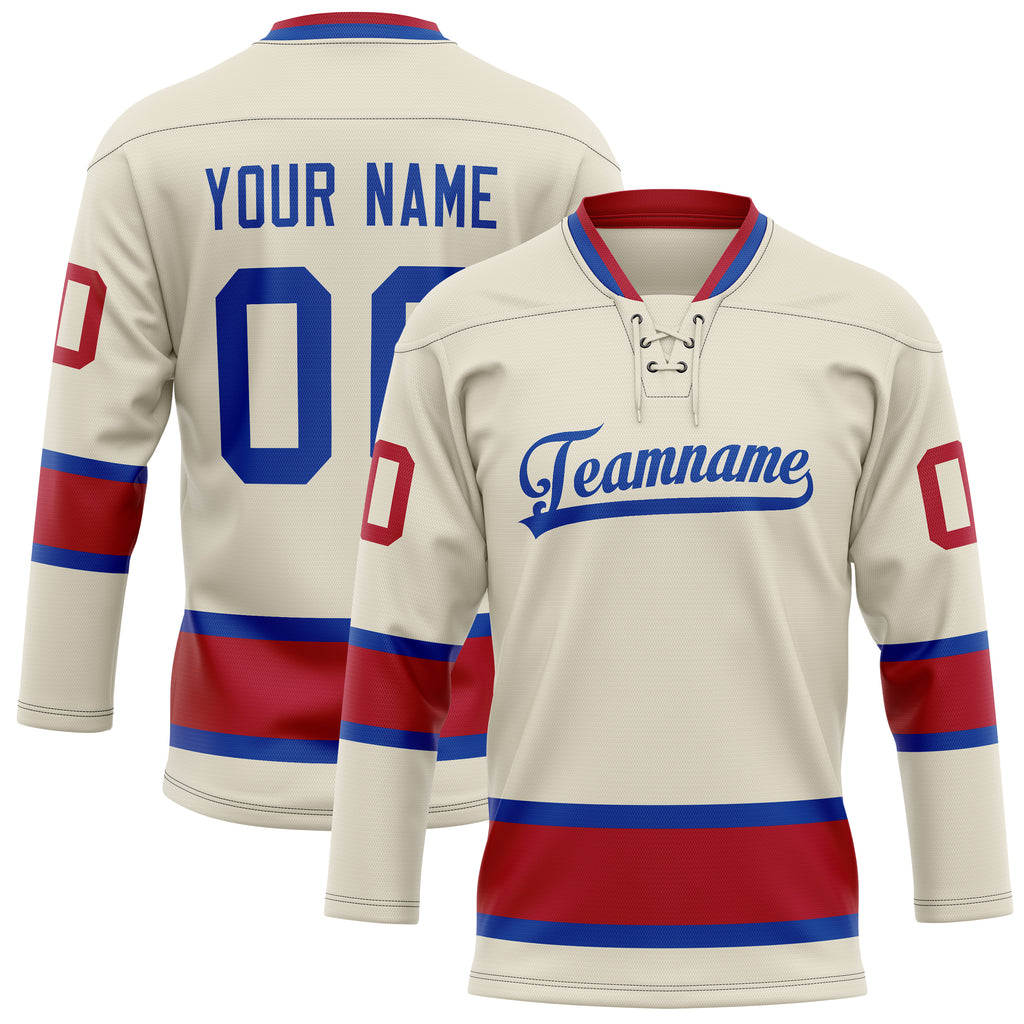 Personalized Cream & Red Solid Colour Hockey Jersey