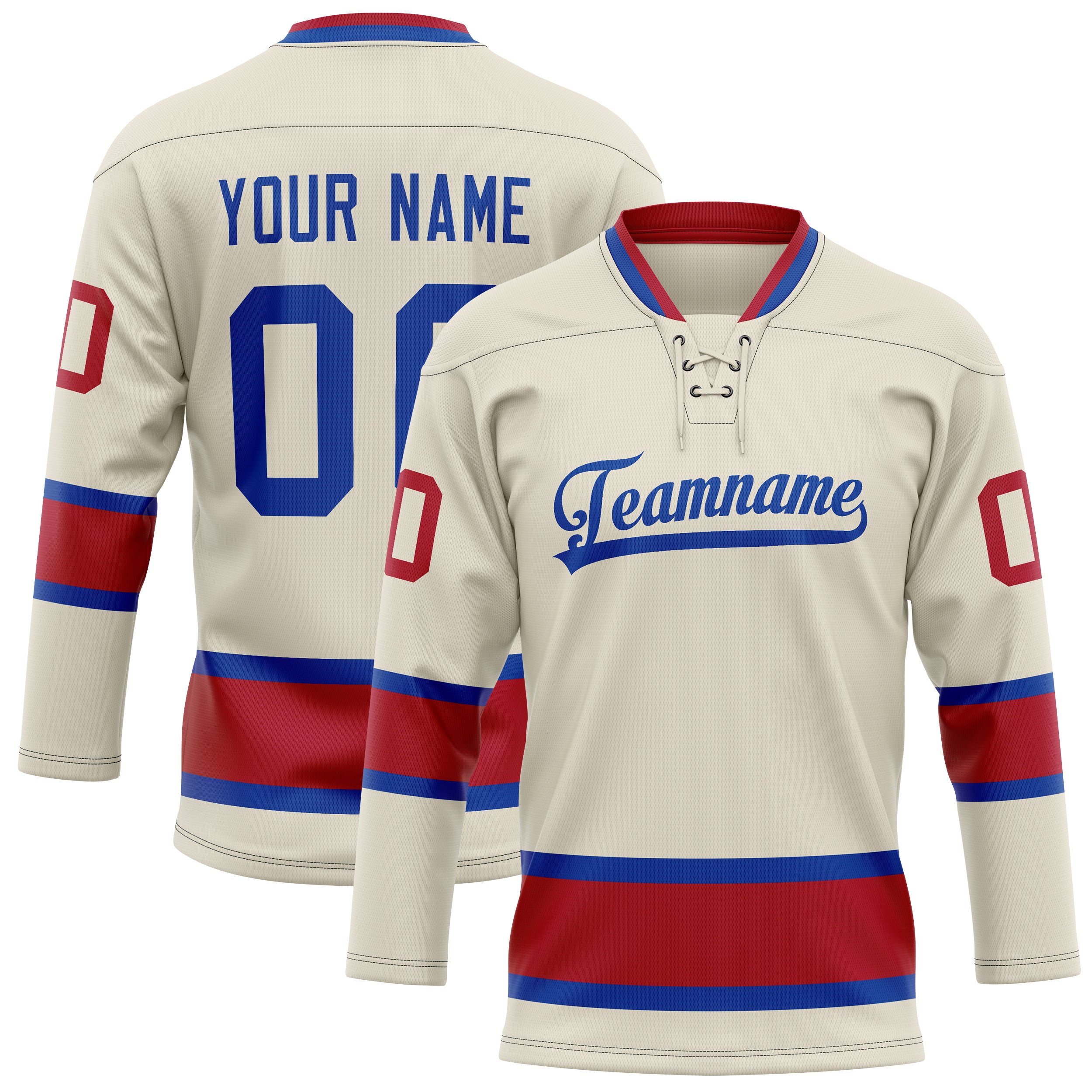 Personalized Cream & Red Solid Colour Hockey Jersey
