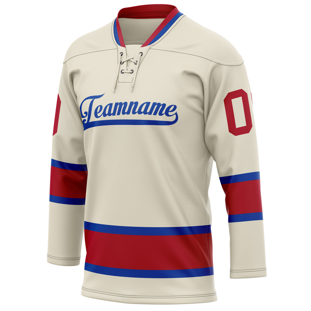 Personalized Cream & Red Solid Colour Hockey Jersey