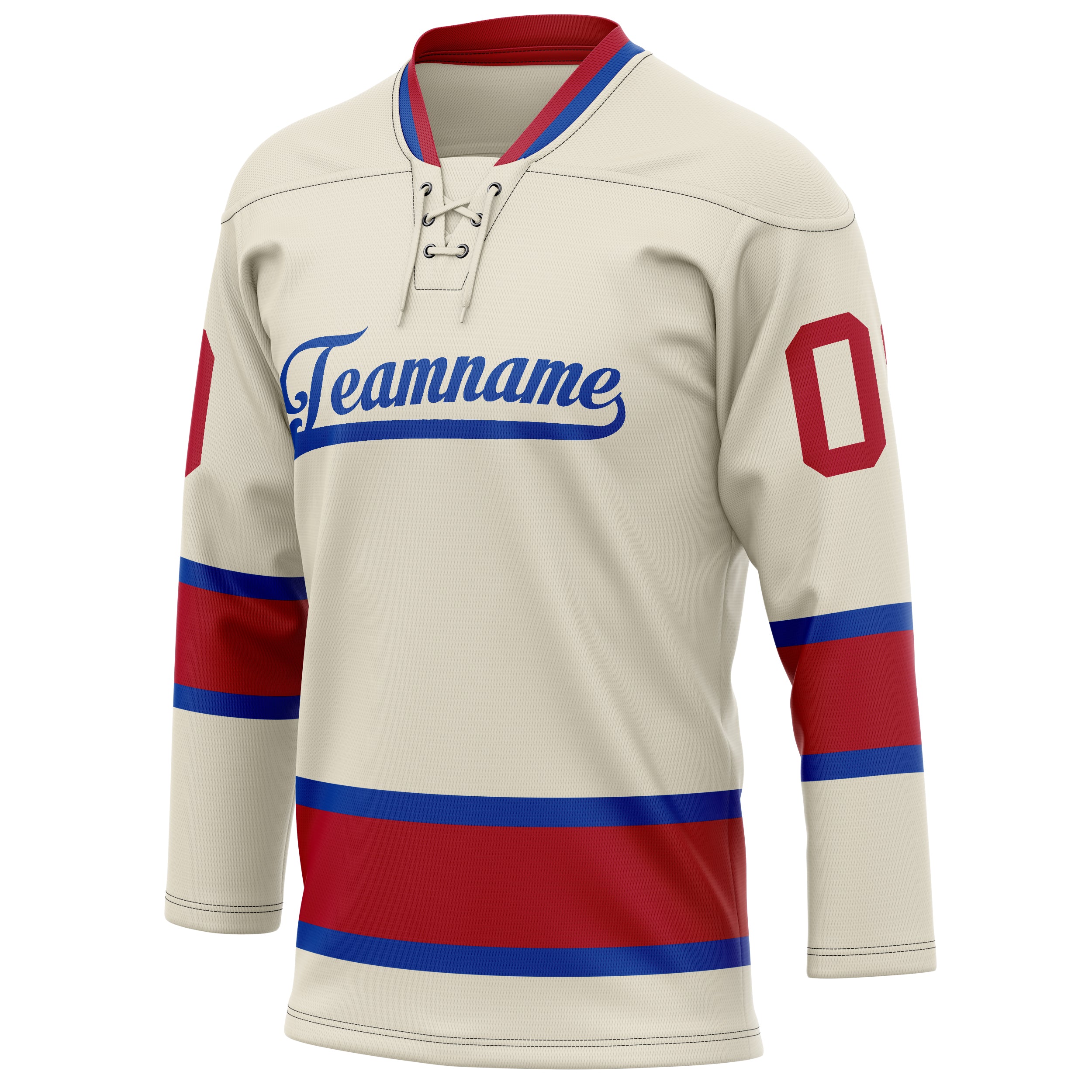 Personalized Cream & Red Solid Colour Hockey Jersey