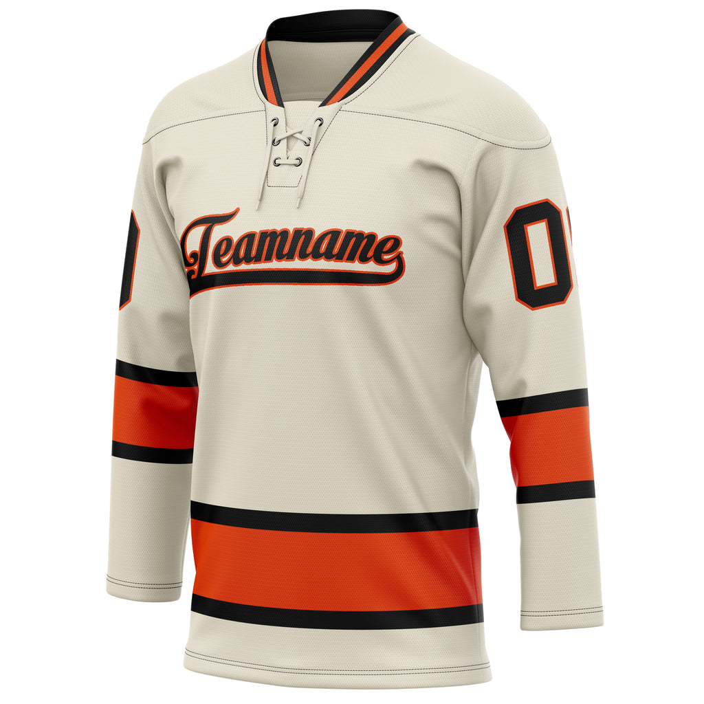 Personalized Cream & Red Solid Colour Hockey Jersey