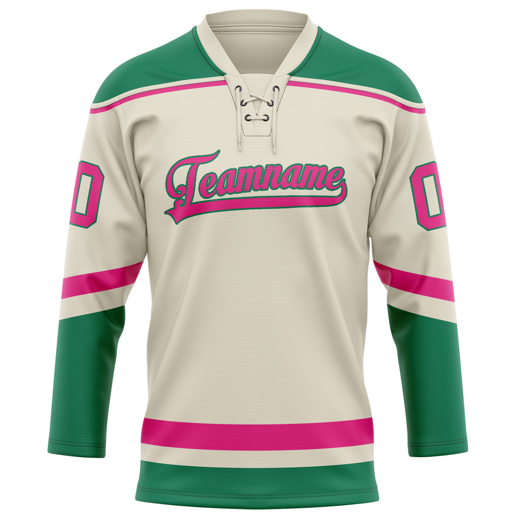 Personalized Cream & Pink Solid Colour Hockey Jersey