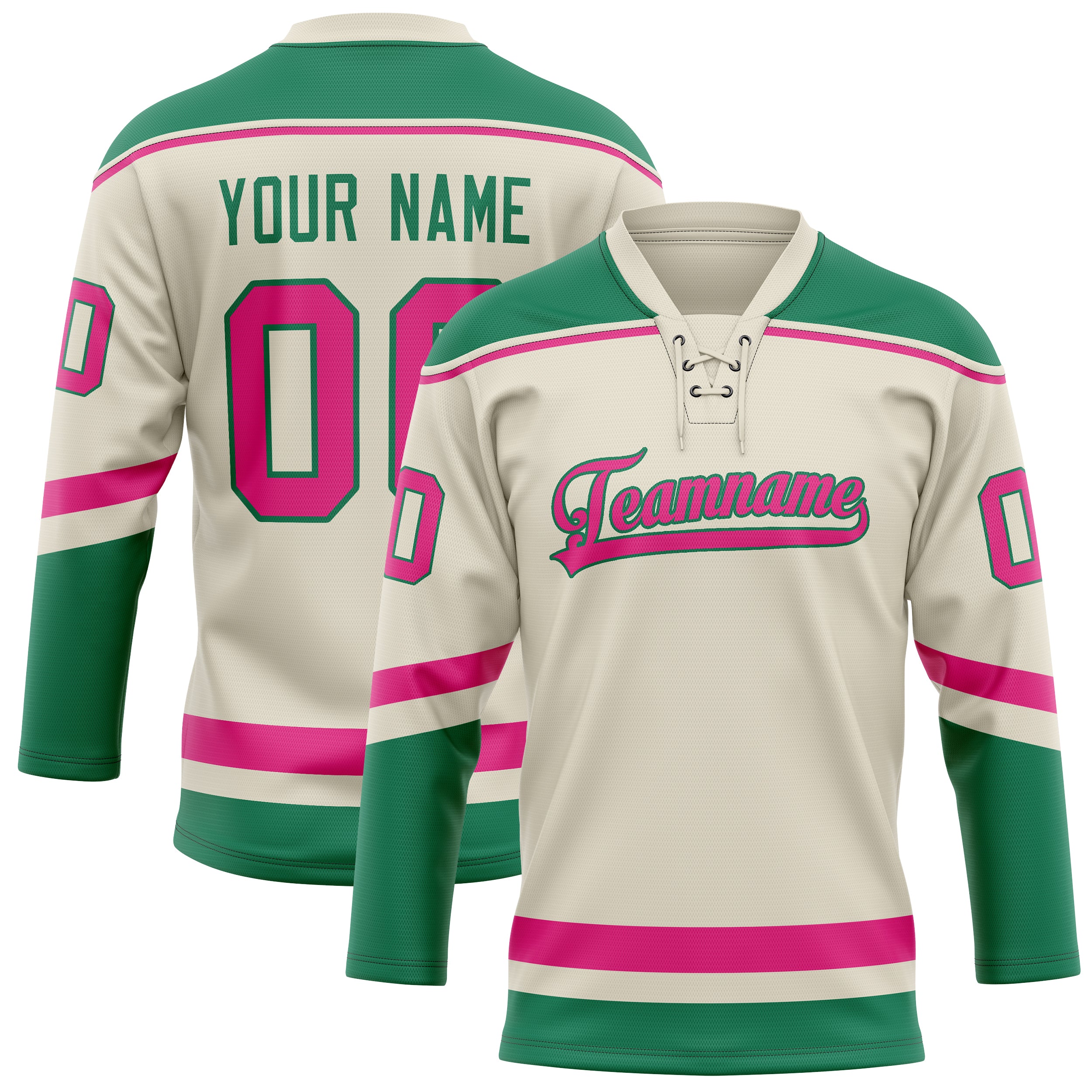Personalized Cream & Pink Solid Colour Hockey Jersey