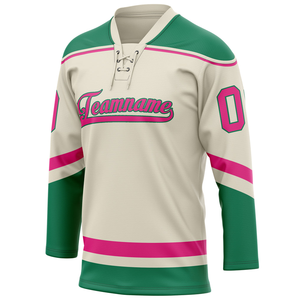 Personalized Cream & Pink Solid Colour Hockey Jersey