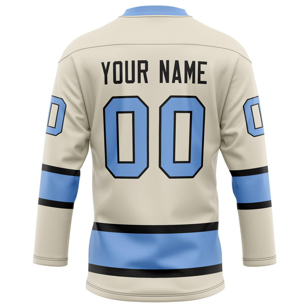 Personalized Cream & Light Blue Solid Colour Hockey Jersey