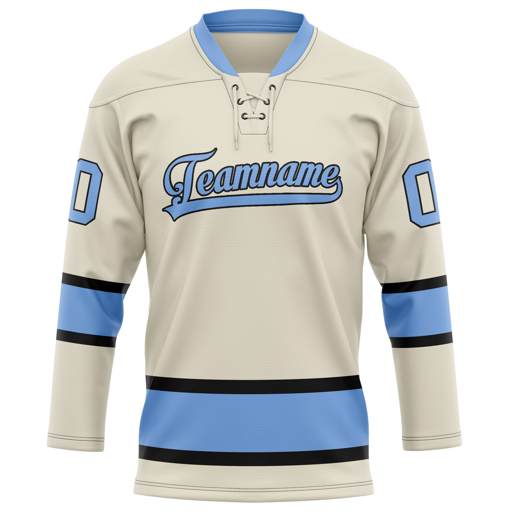 Personalized Cream & Light Blue Solid Colour Hockey Jersey