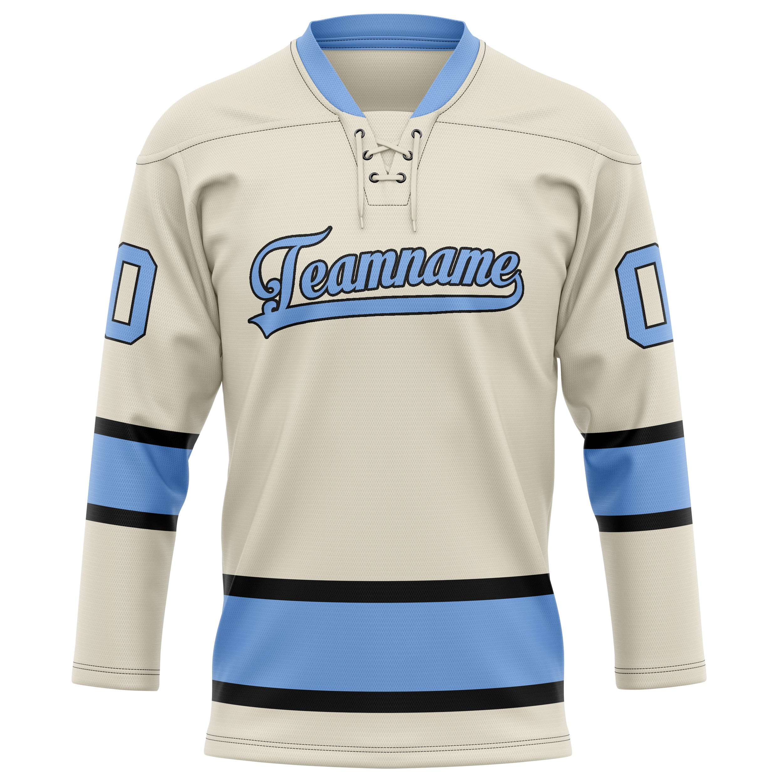 Personalized Cream & Light Blue Solid Colour Hockey Jersey