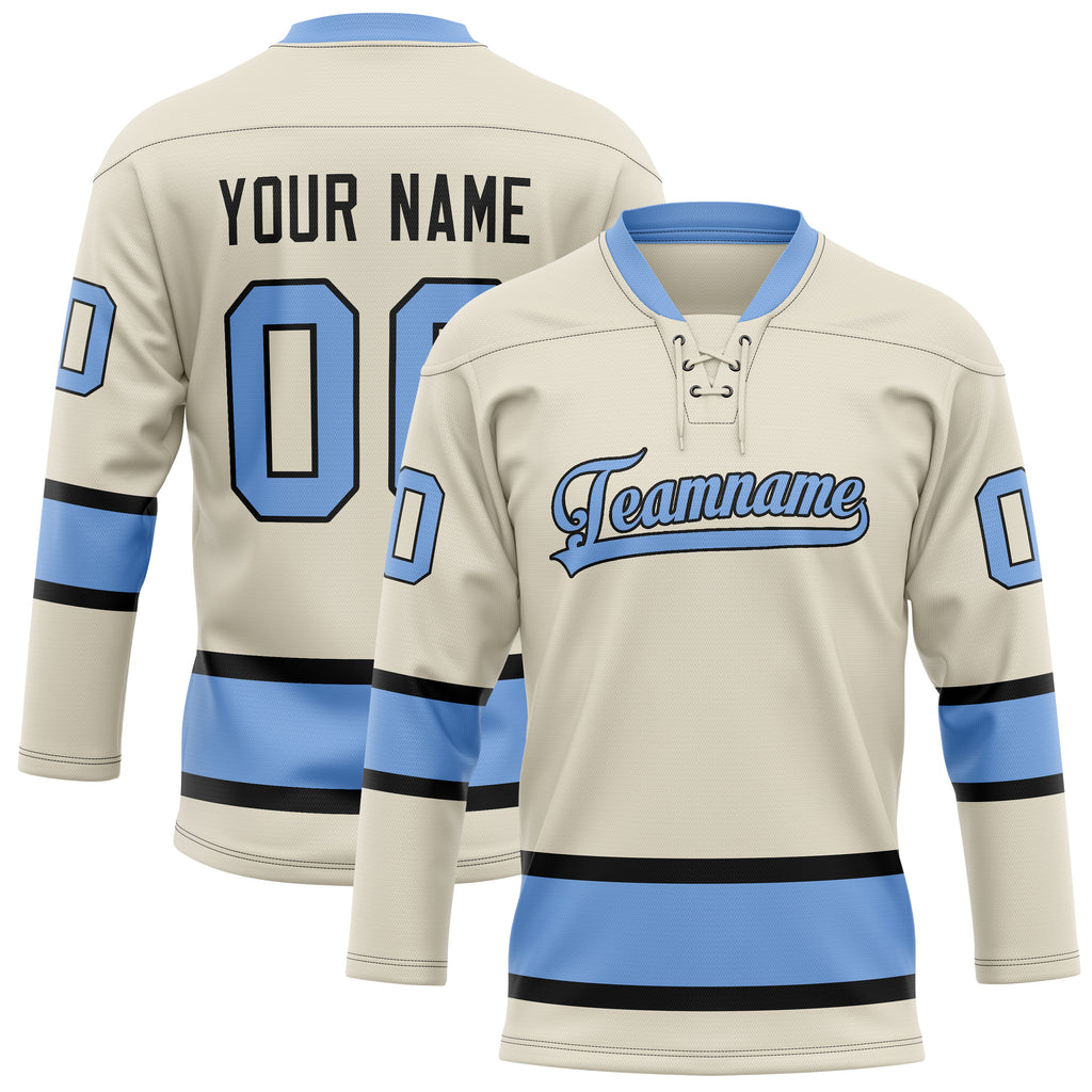 Personalized Cream & Light Blue Solid Colour Hockey Jersey