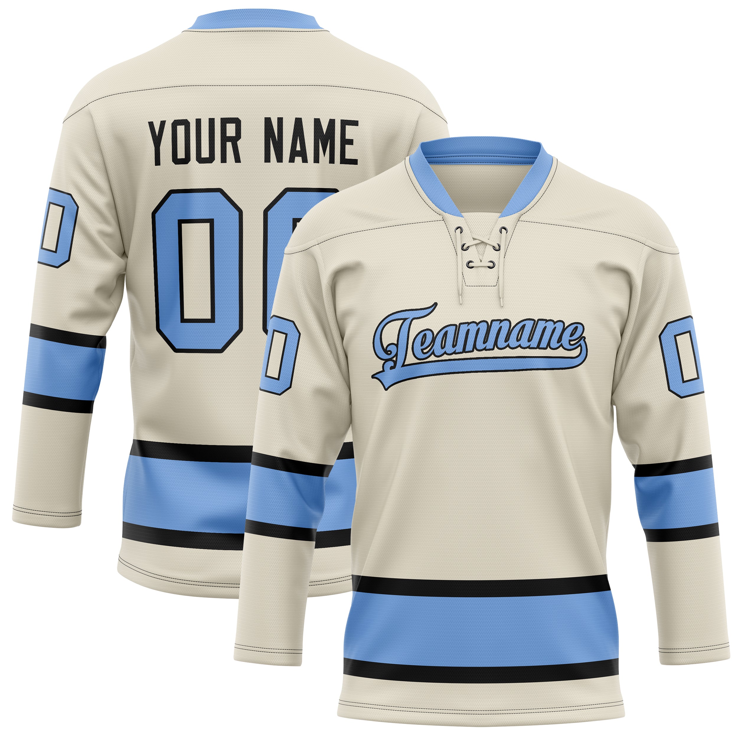 Personalized Cream & Light Blue Solid Colour Hockey Jersey