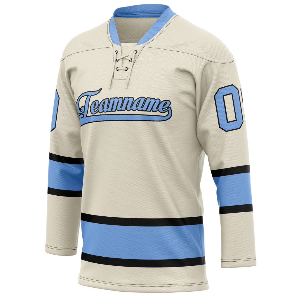 Personalized Cream & Light Blue Solid Colour Hockey Jersey