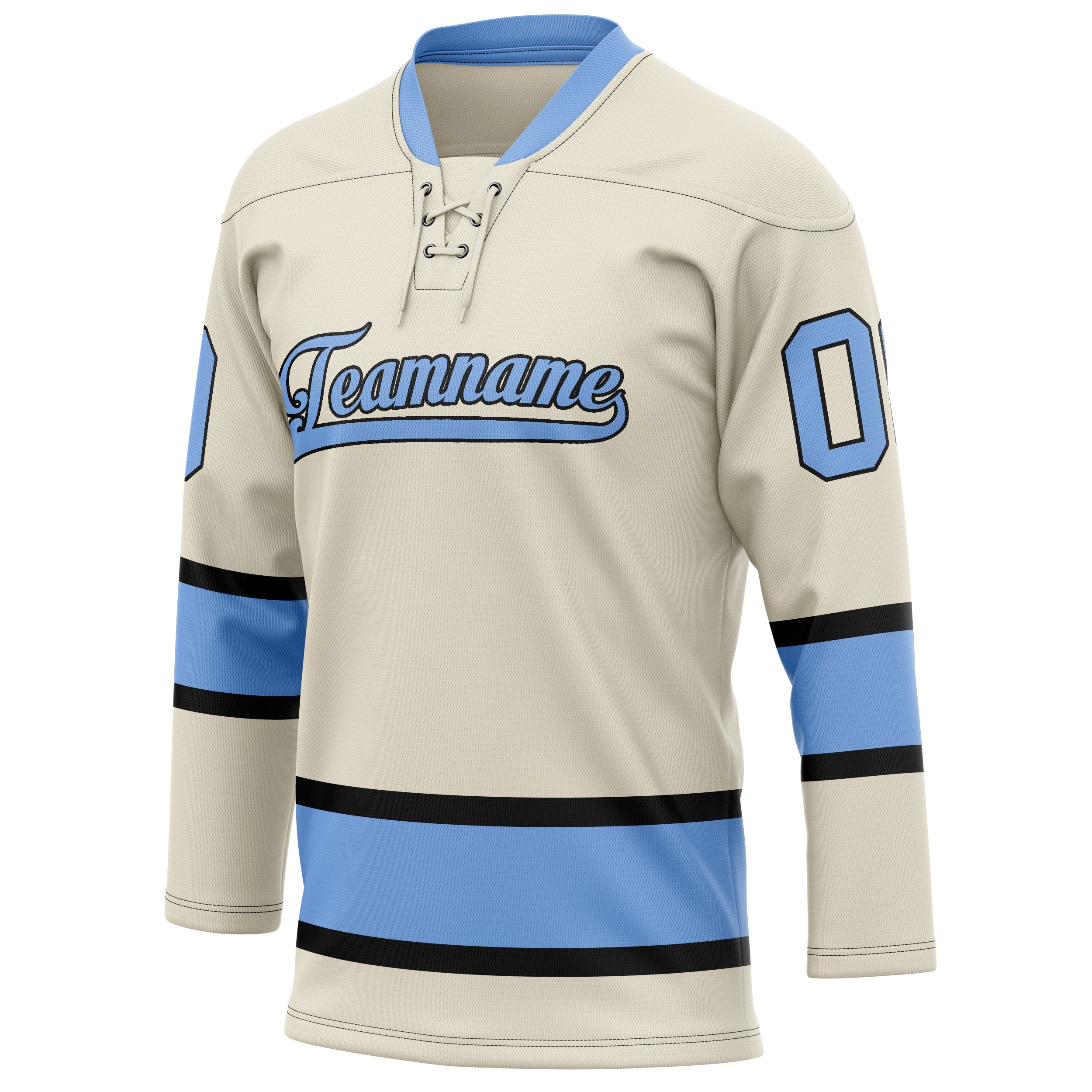 Personalized Cream & Light Blue Solid Colour Hockey Jersey