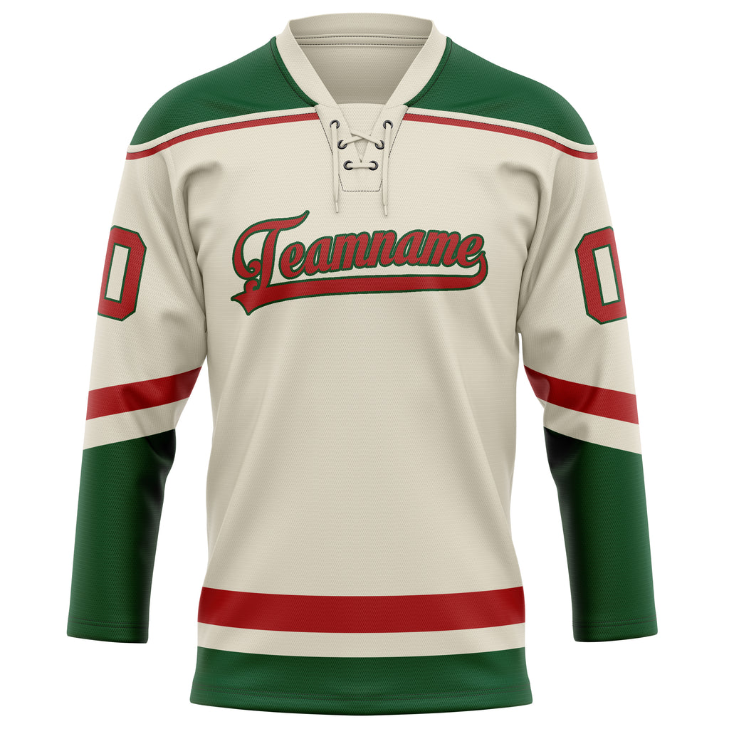 Personalized Cream & Red Solid Colour Hockey Jersey