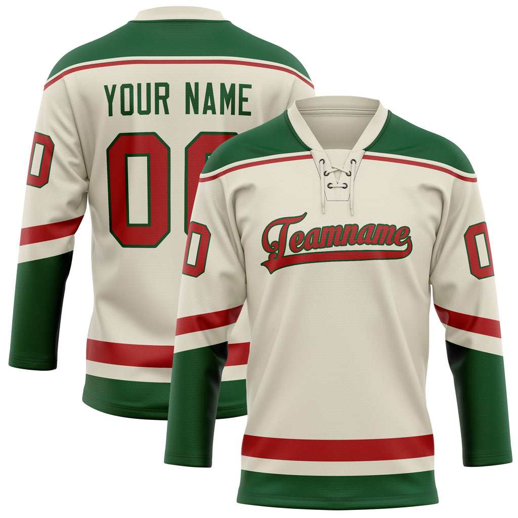 Personalized Cream & Red Solid Colour Hockey Jersey