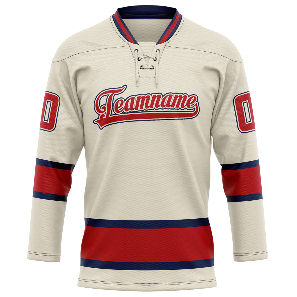 Personalized Cream & Red Solid Colour Hockey Jersey