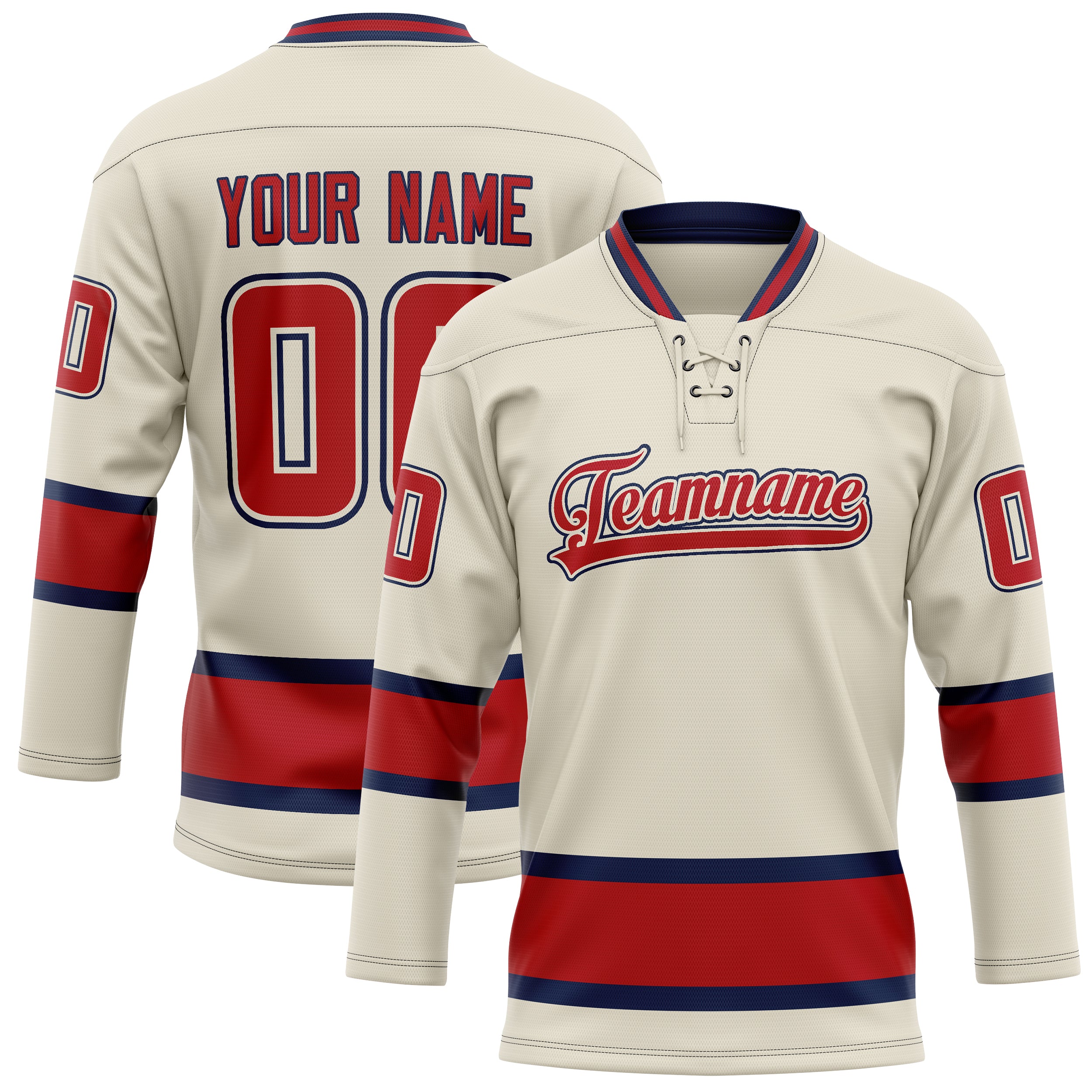 Personalized Cream & Red Solid Colour Hockey Jersey