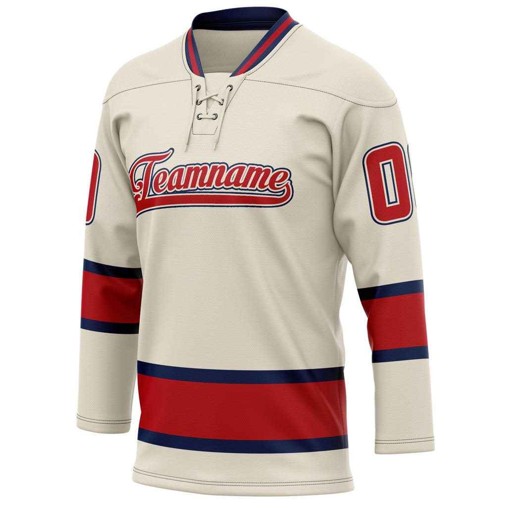 Personalized Cream & Red Solid Colour Hockey Jersey
