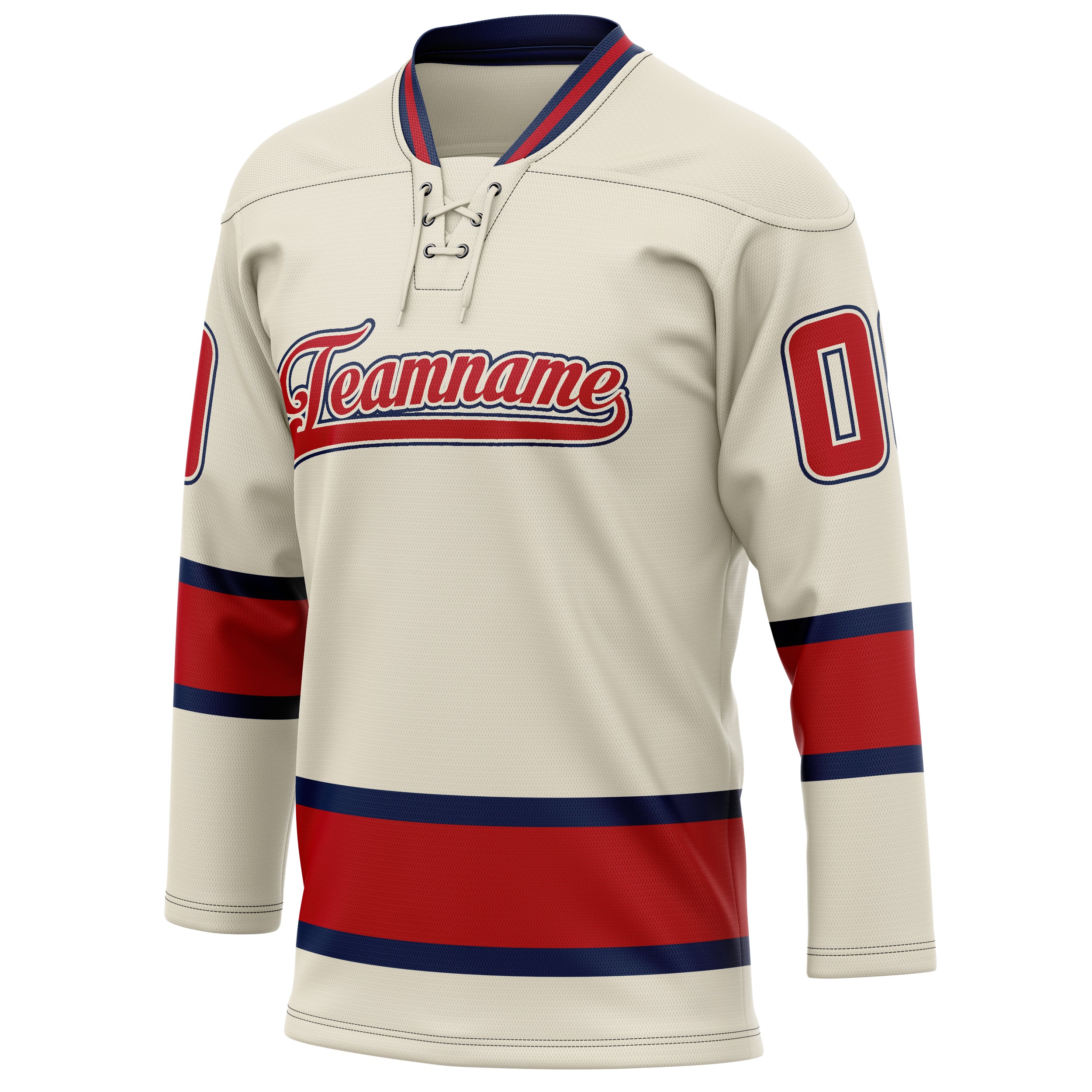 Personalized Cream & Red Solid Colour Hockey Jersey