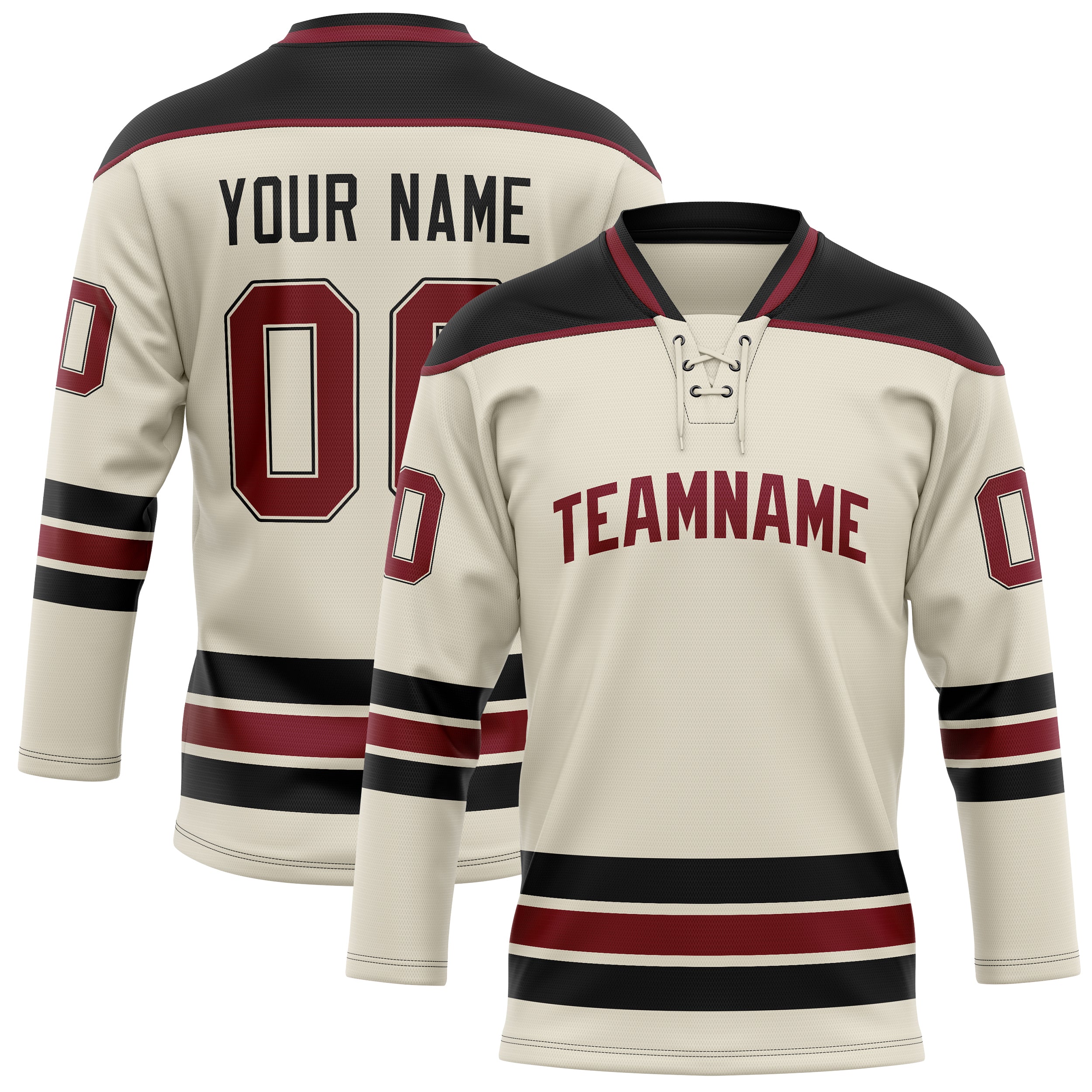 Personalized Cream & Black Solid Colour Hockey Jersey