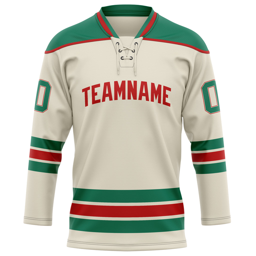 Personalized Cream & Kelly Green Solid Colour Hockey Jersey