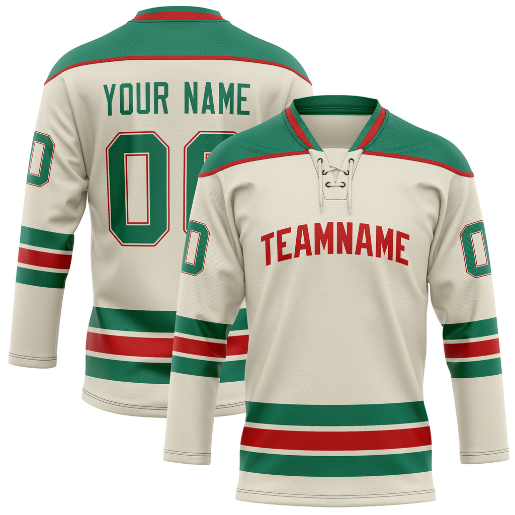 Personalized Cream & Kelly Green Solid Colour Hockey Jersey