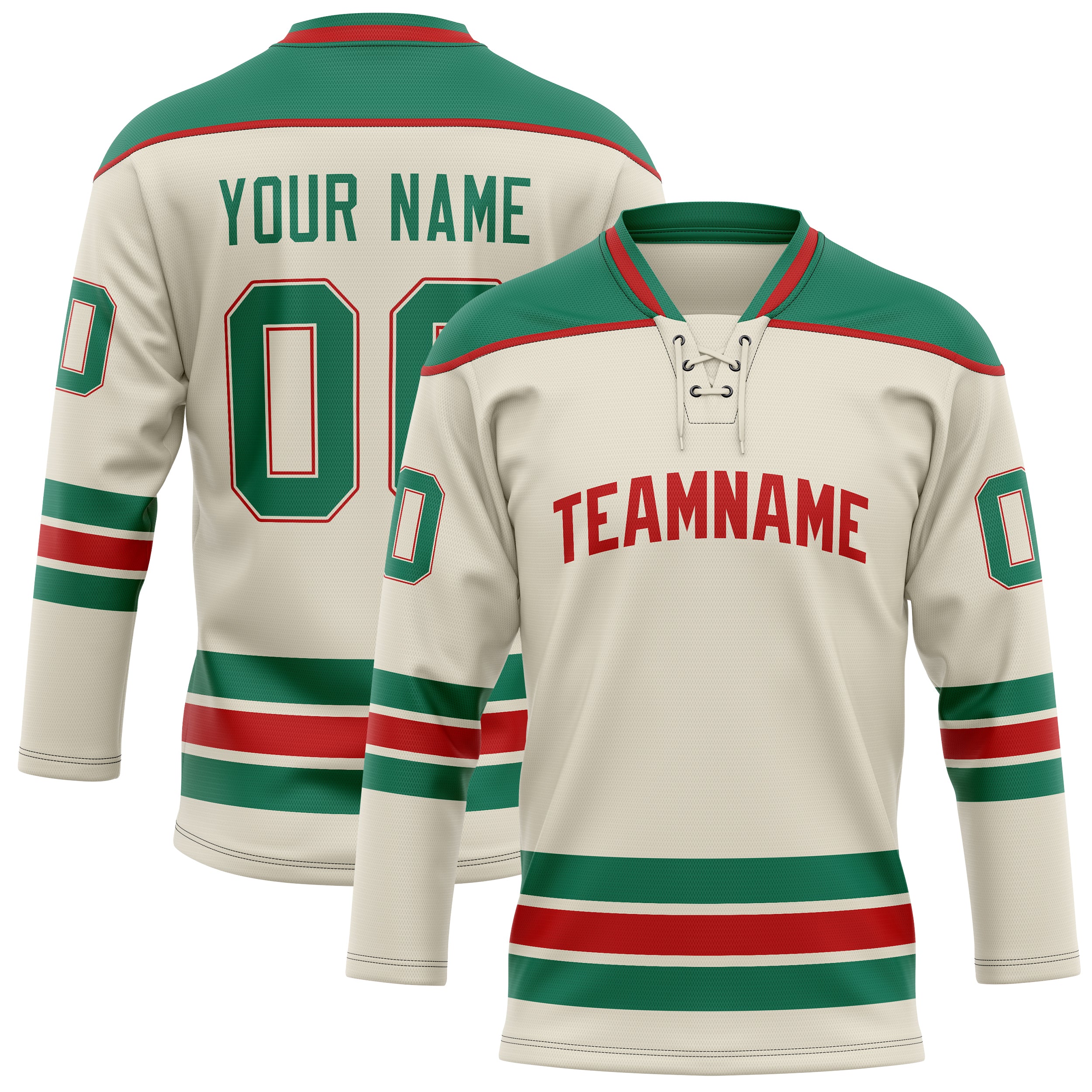 Personalized Cream & Kelly Green Solid Colour Hockey Jersey