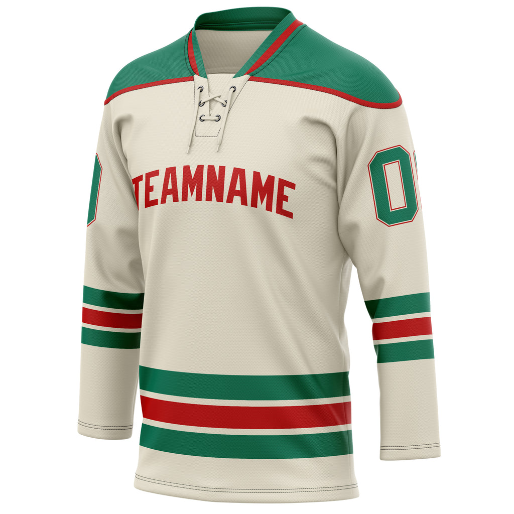 Personalized Cream & Kelly Green Solid Colour Hockey Jersey