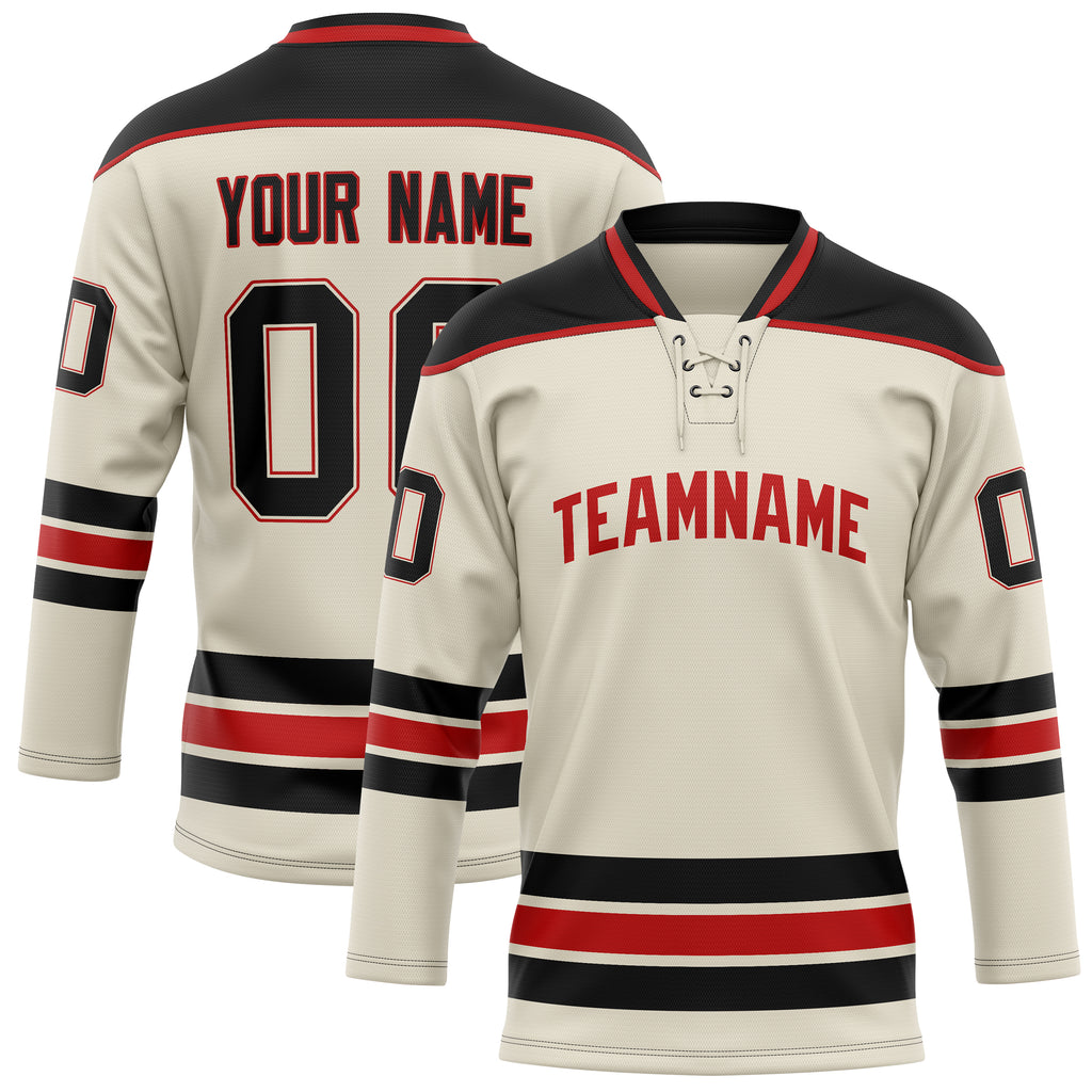 Personalized Cream & Black Solid Colour Hockey Jersey