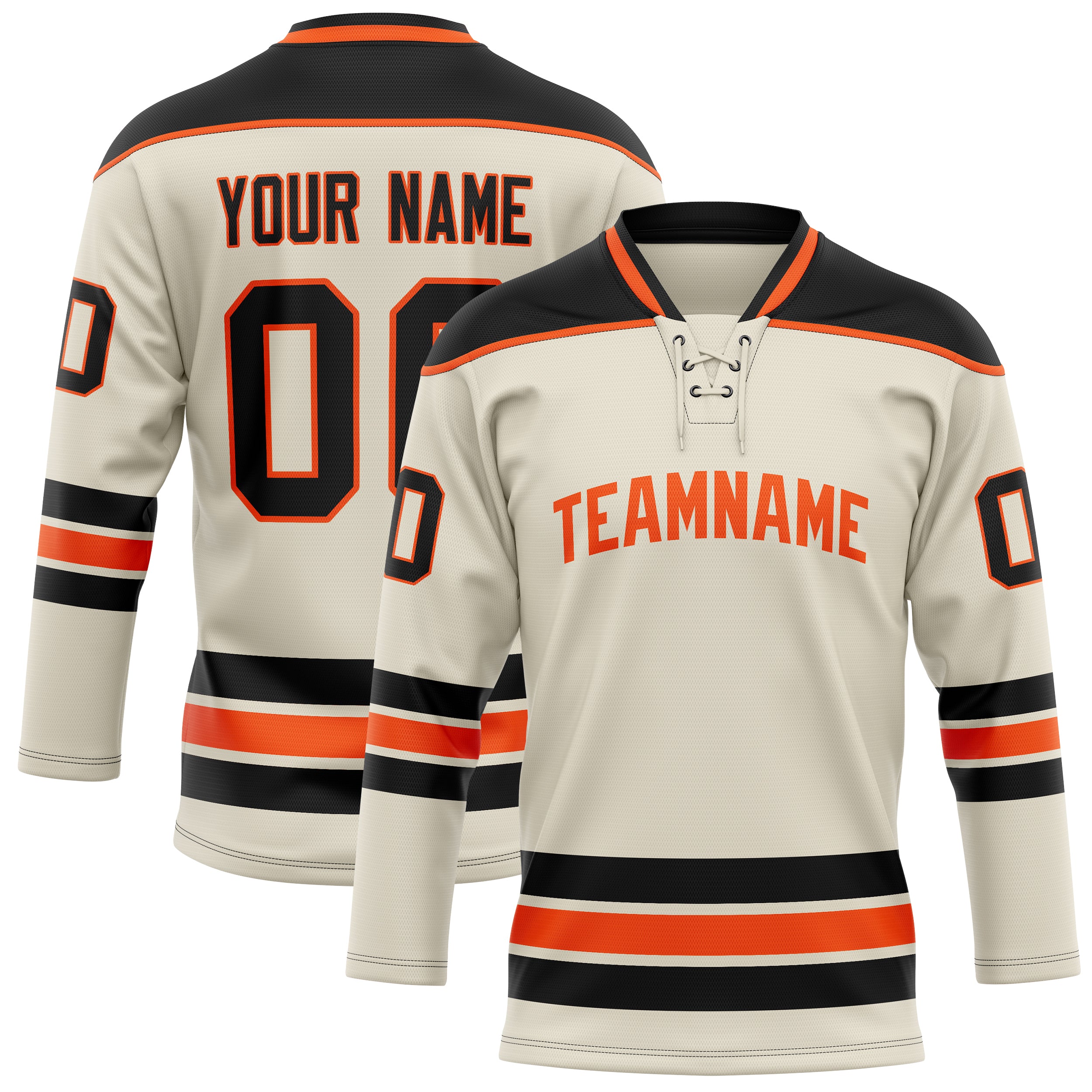 Personalized Cream & Black Solid Colour Hockey Jersey