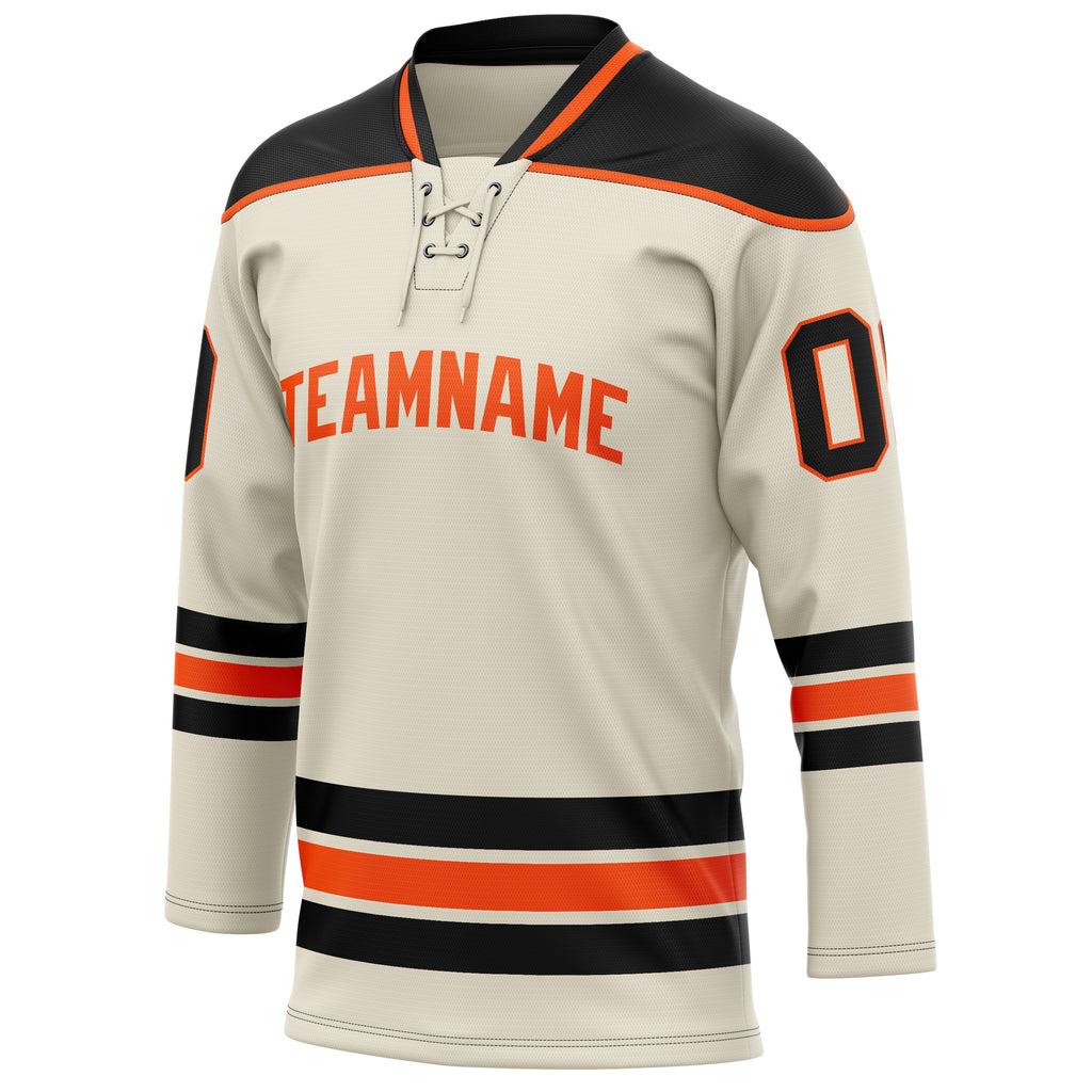 Personalized Cream & Black Solid Colour Hockey Jersey