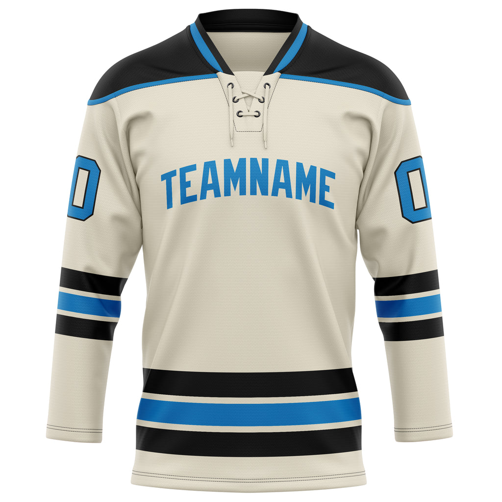 Personalized Cream & Blue Solid Colour Hockey Jersey