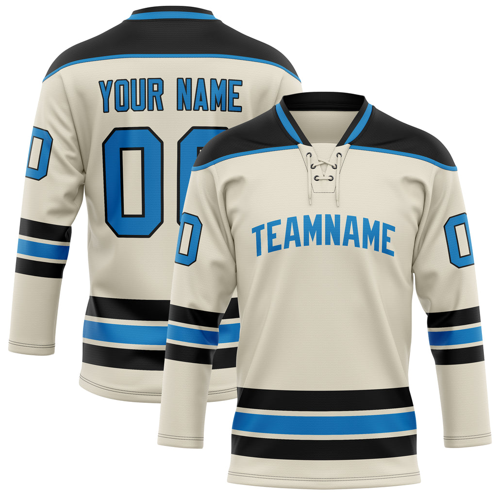 Personalized Cream & Blue Solid Colour Hockey Jersey