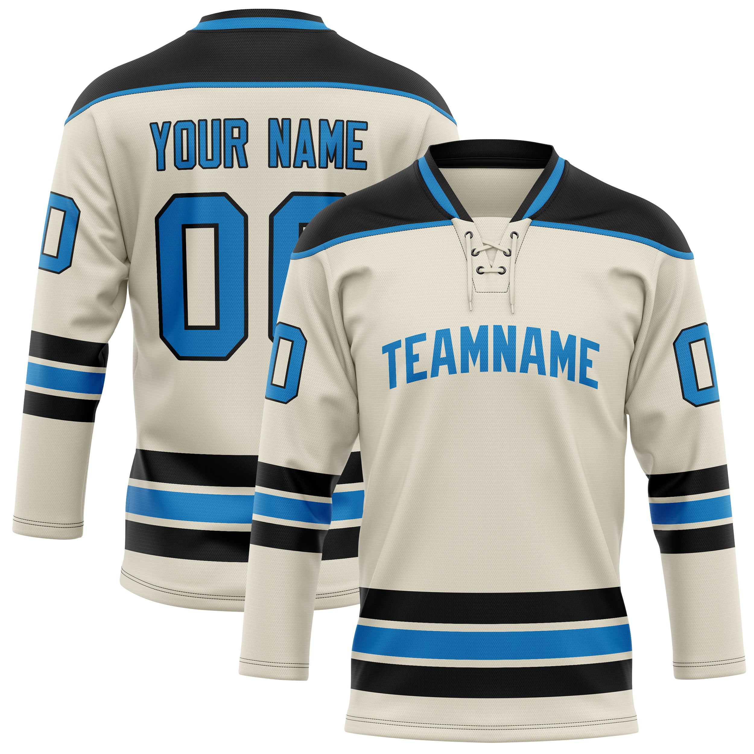 Personalized Cream & Blue Solid Colour Hockey Jersey