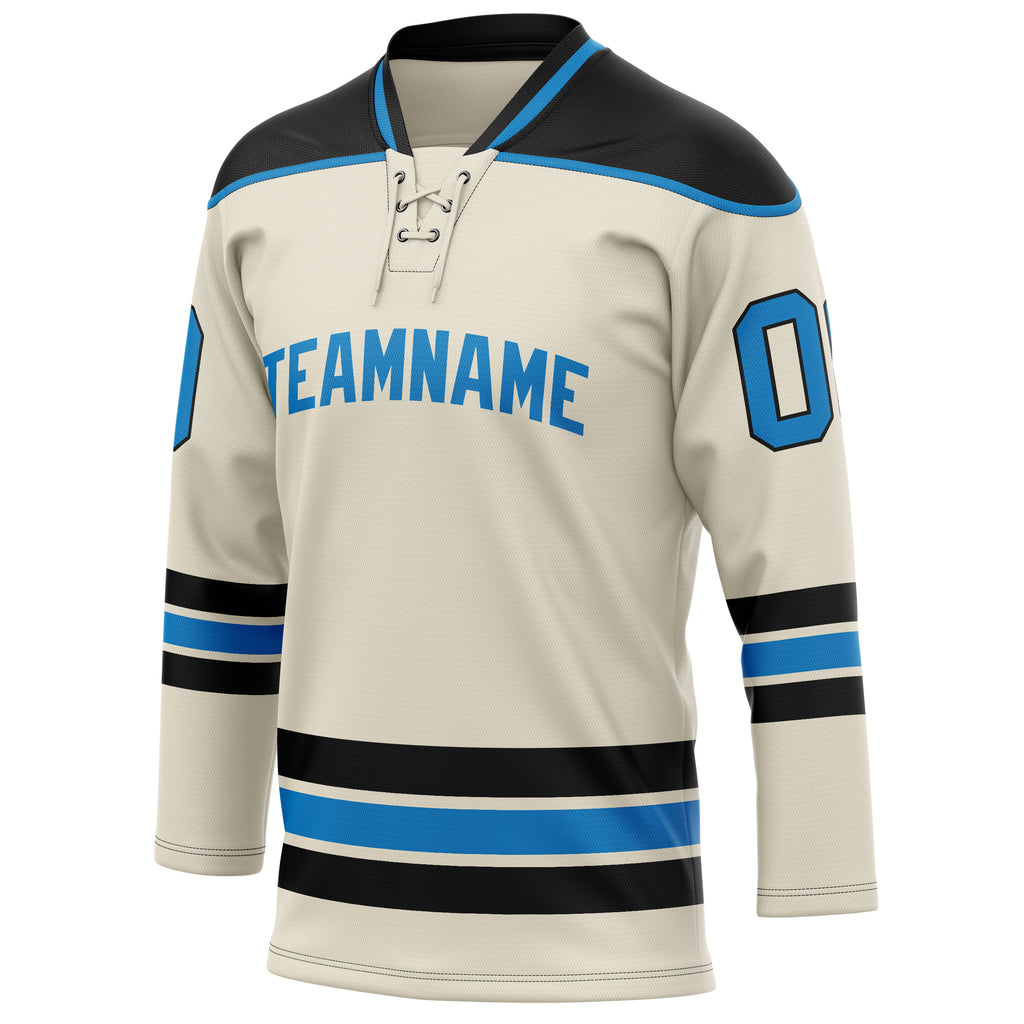 Personalized Cream & Blue Solid Colour Hockey Jersey