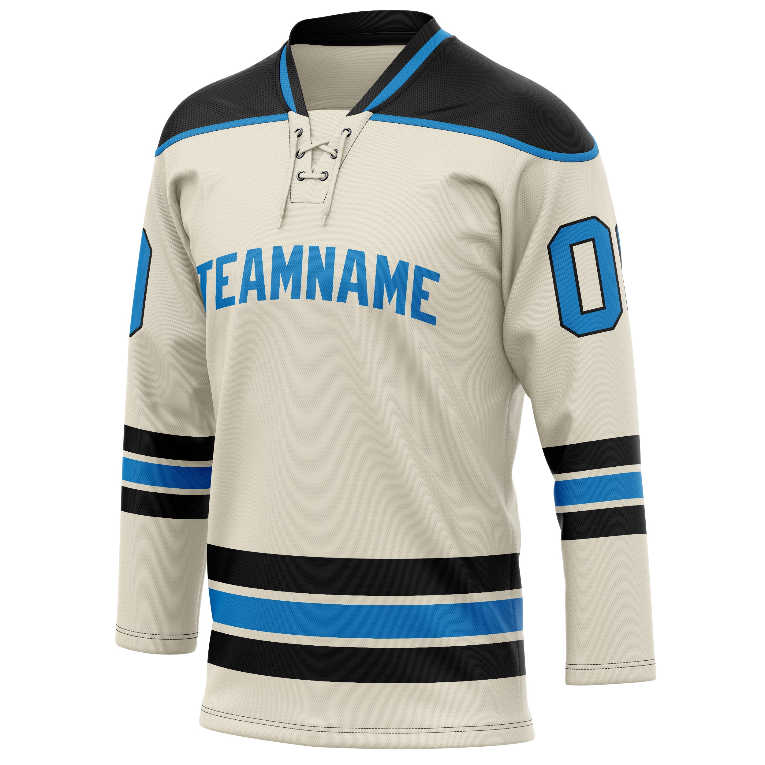 Personalized Cream & Blue Solid Colour Hockey Jersey