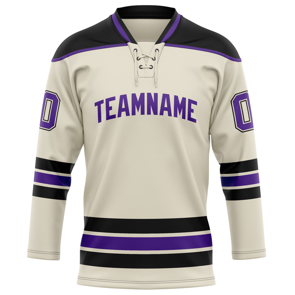 Personalized Cream & Purple Solid Colour Hockey Jersey