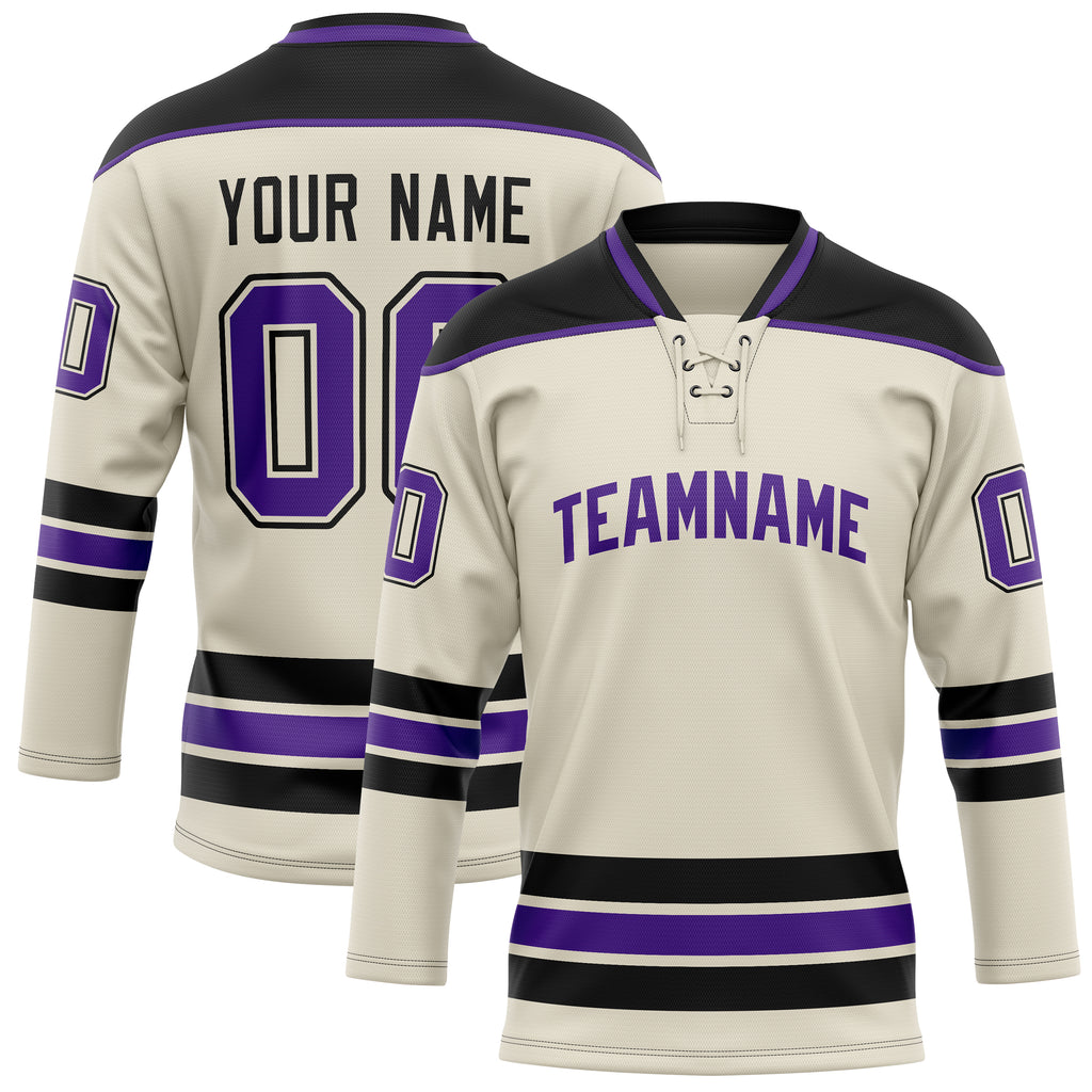 Personalized Cream & Purple Solid Colour Hockey Jersey