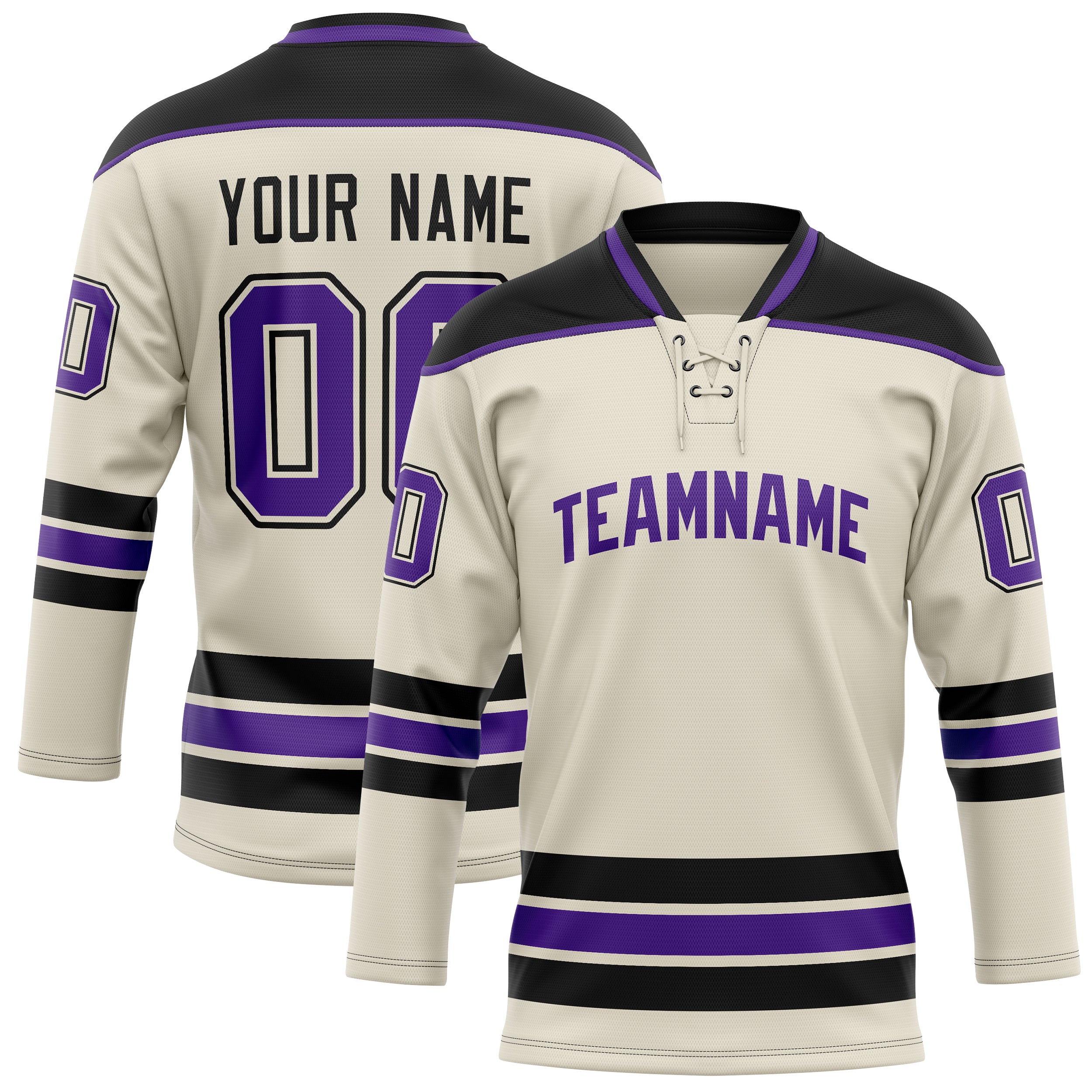 Personalized Cream & Purple Solid Colour Hockey Jersey