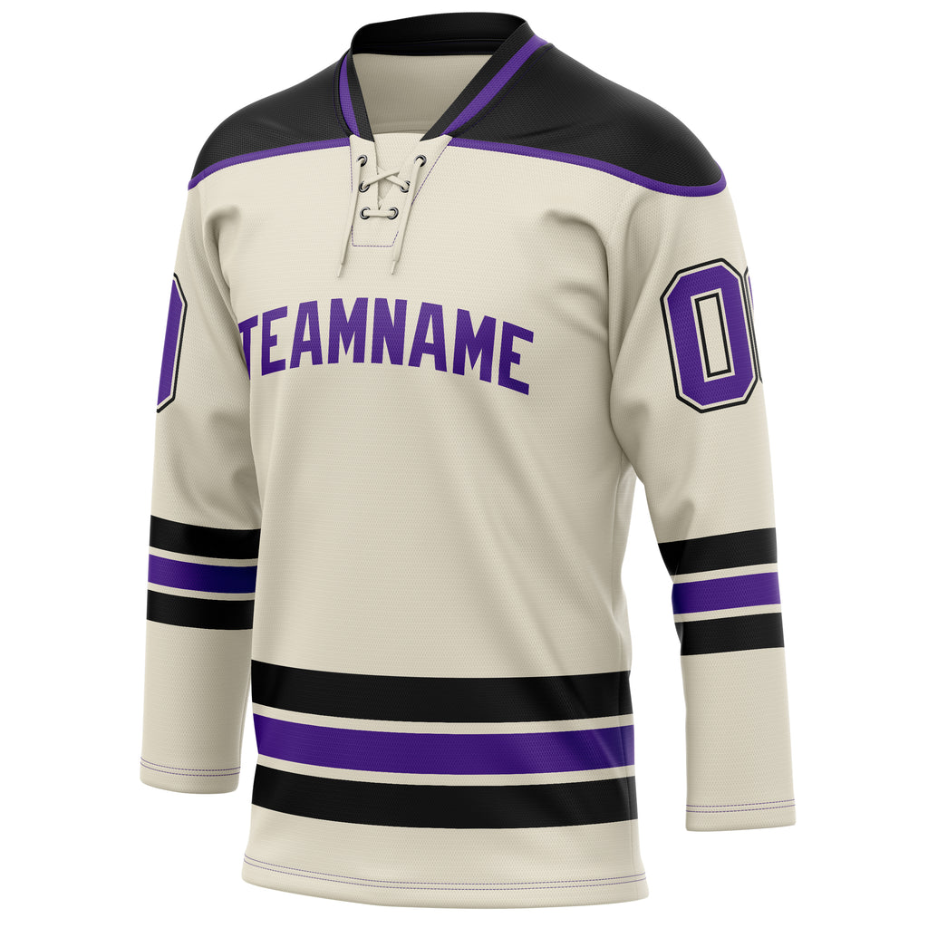 Personalized Cream & Purple Solid Colour Hockey Jersey