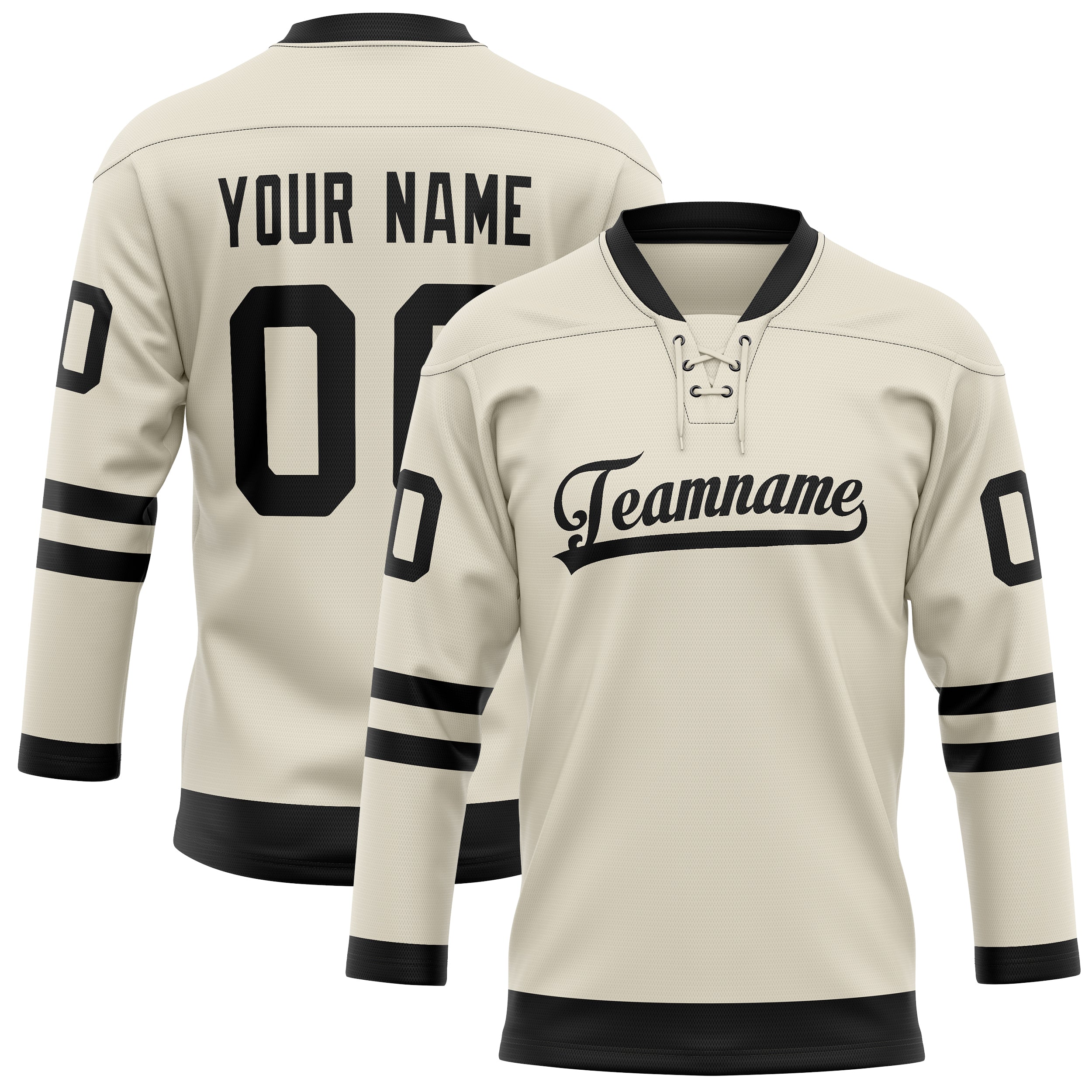 Personalized Cream & Black Solid Colour Hockey Jersey