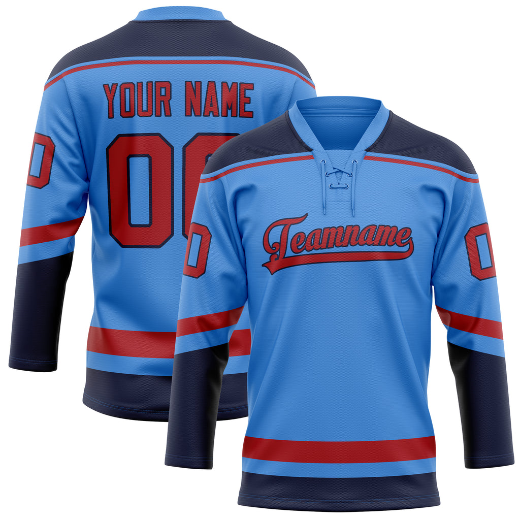 Personalized Electric & Blue Red Solid Colour Hockey Jersey