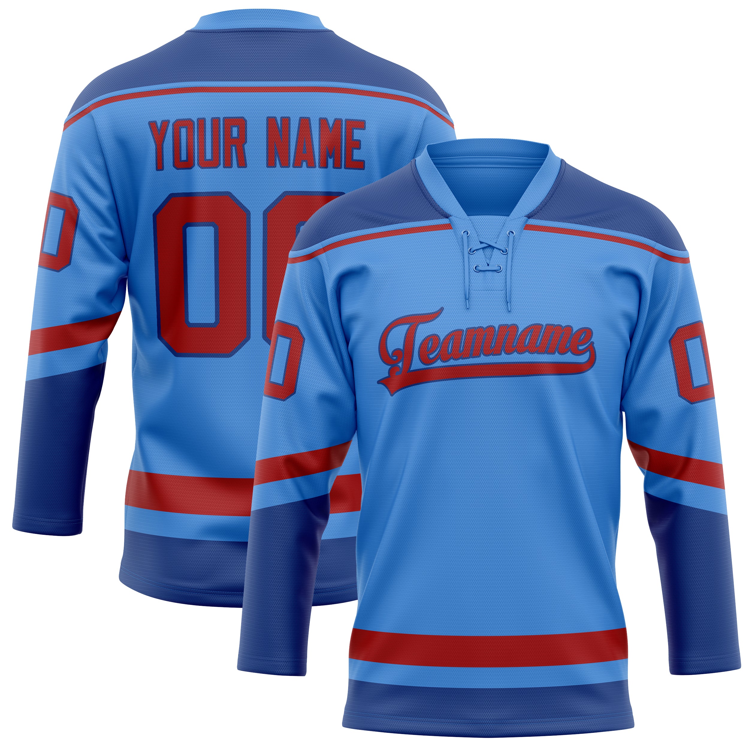 Personalized Electric & Blue Red Solid Colour Hockey Jersey