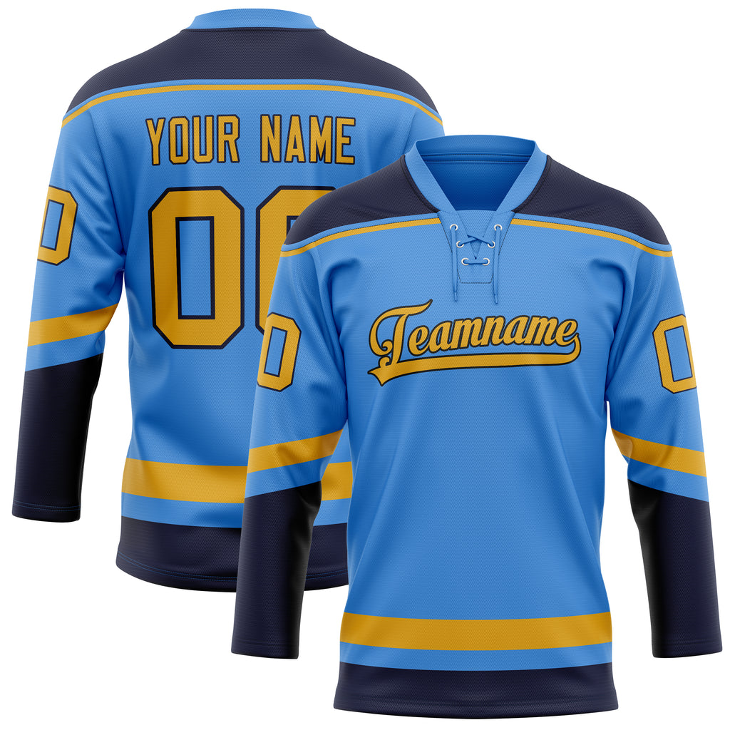 Personalized Electric & Blue Gold Solid Colour Hockey Jersey