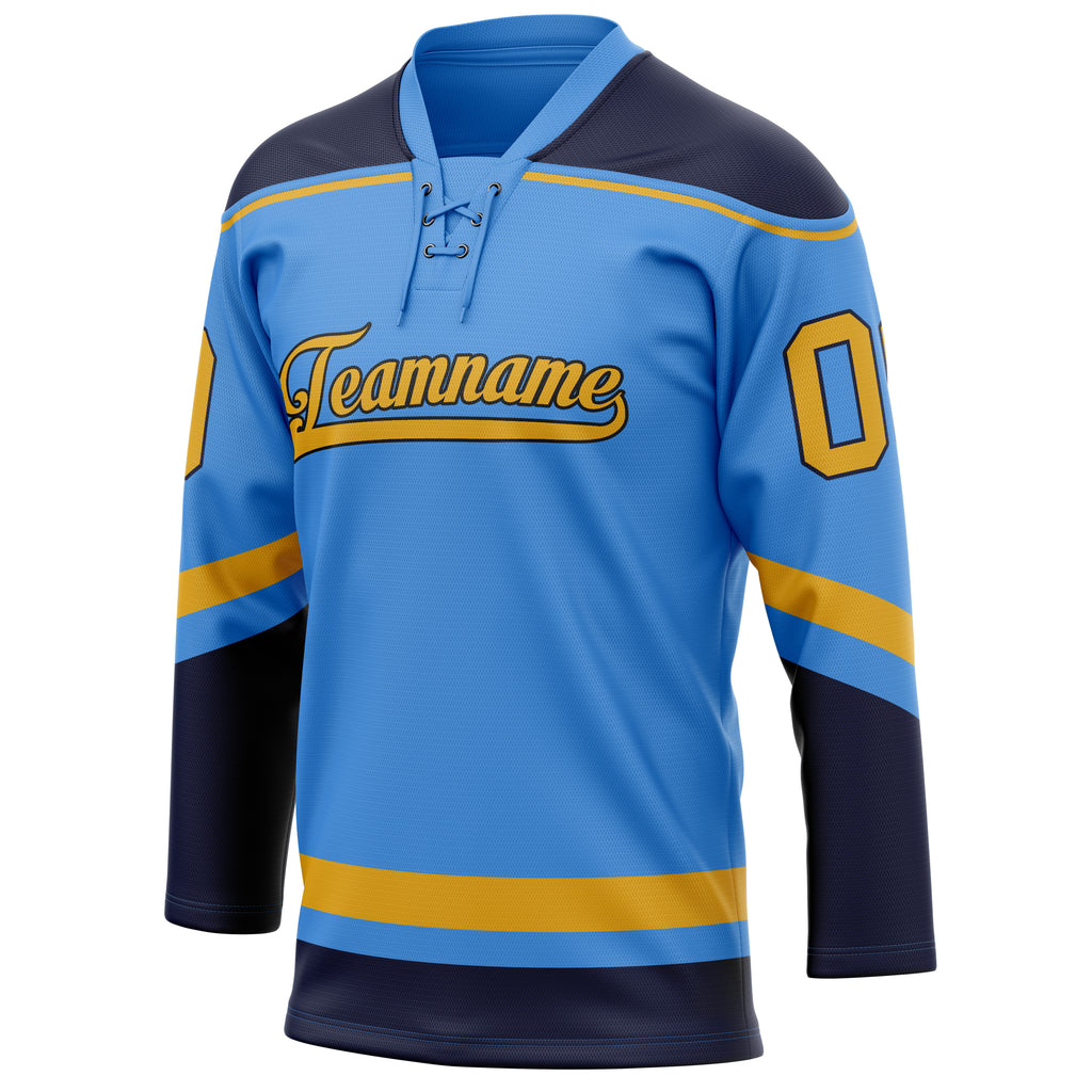 Personalized Electric & Blue Gold Solid Colour Hockey Jersey