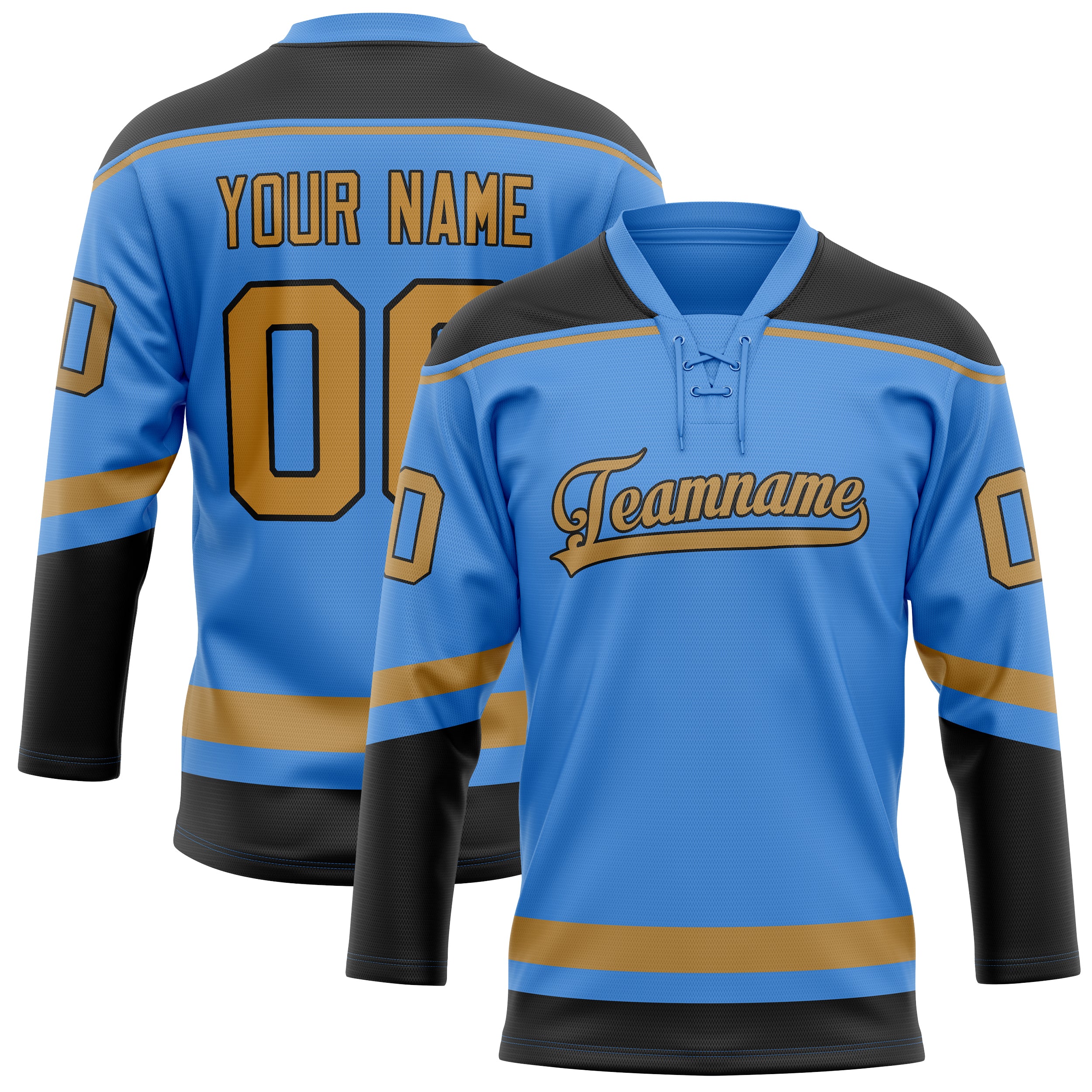 Personalized Electric & Blue Old Gold Solid Colour Hockey Jersey