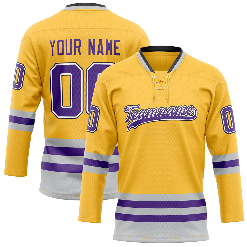 Personalized Gold & Purple Solid Colour Hockey Jersey