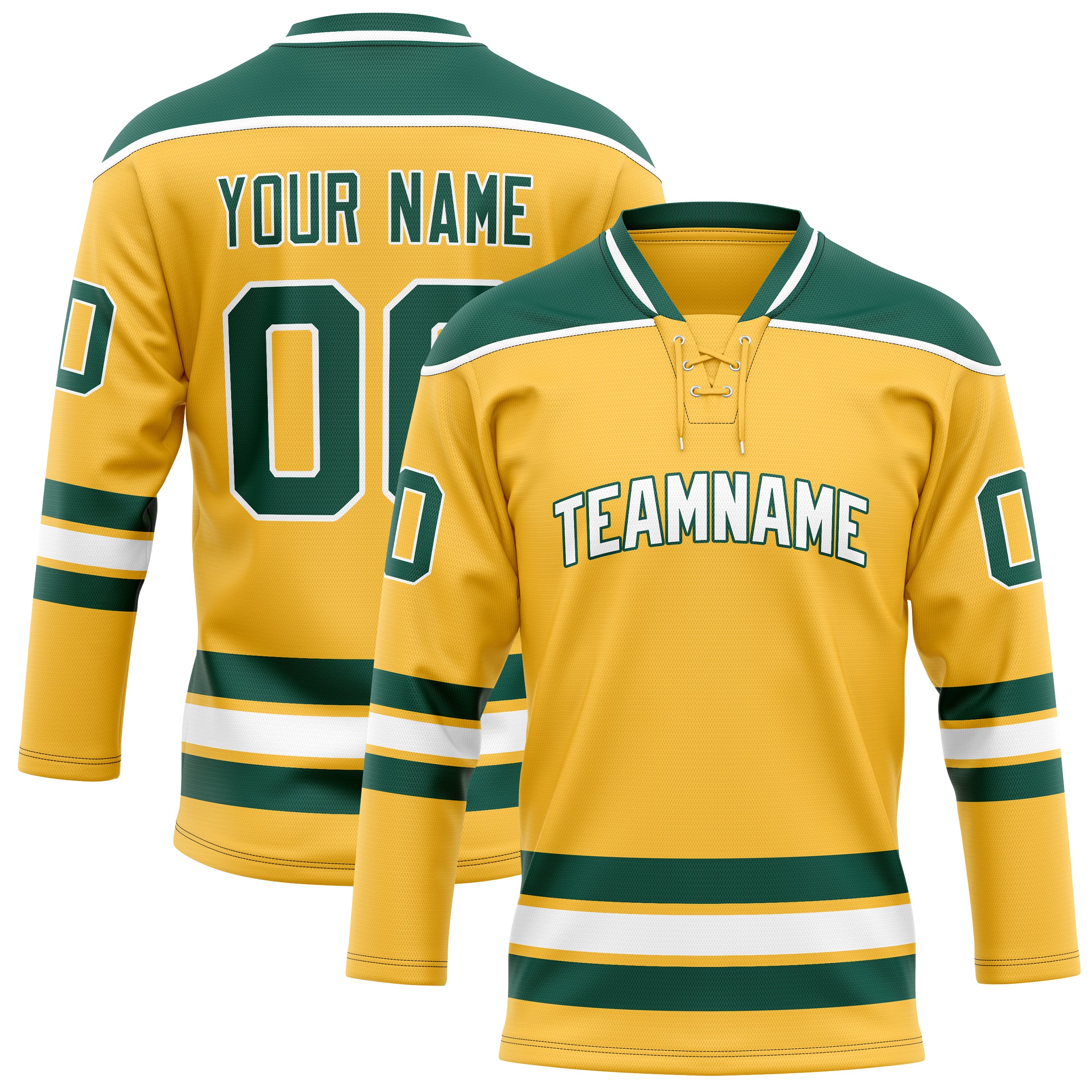 Personalized Gold & Kelly Green Solid Colour Hockey Jersey