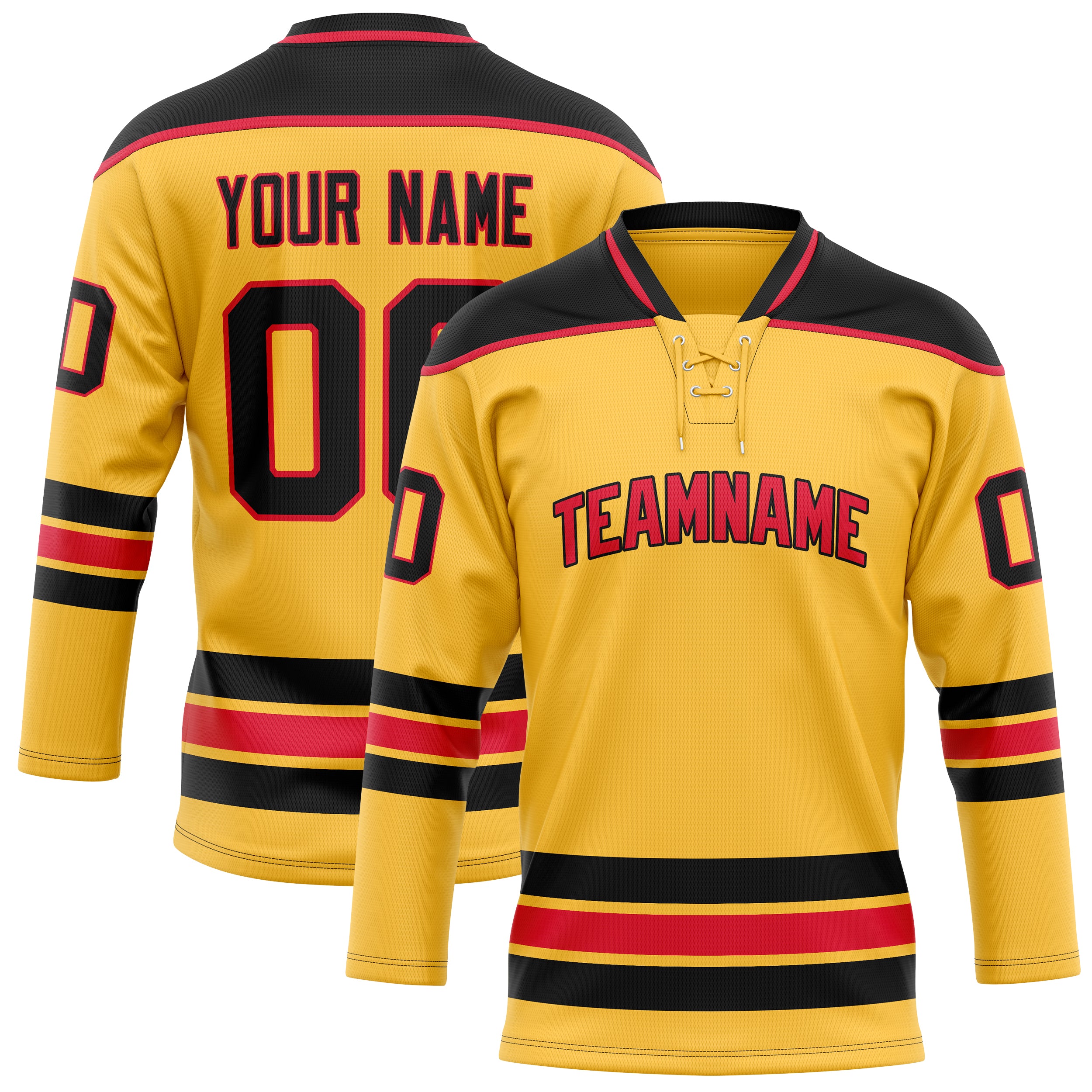 Personalized Gold & Black Solid Colour Hockey Jersey