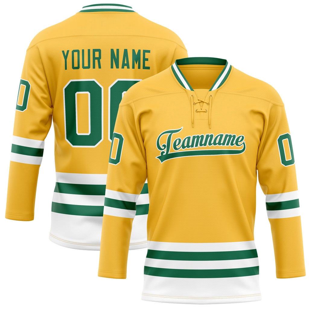 Personalized Gold & Kelly Green Solid Colour Hockey Jersey