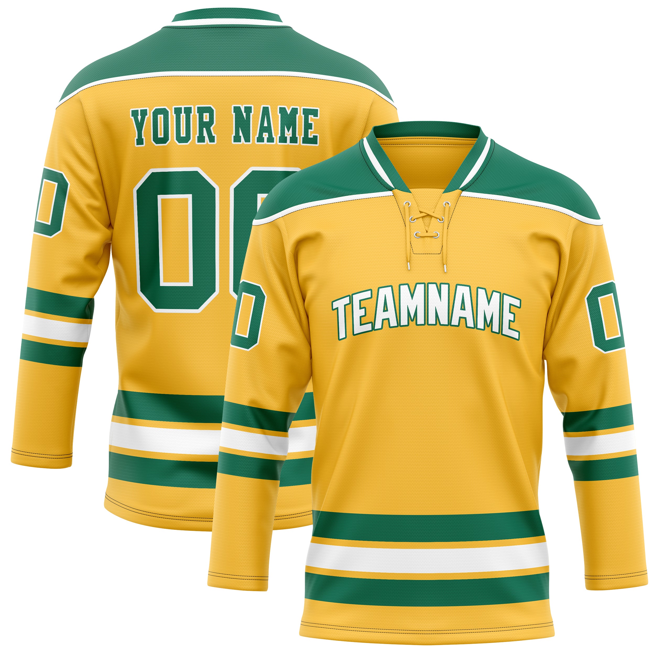 Personalized Gold & Kelly Green Solid Colour Hockey Jersey